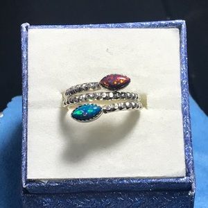Red and Blue Opal Silver Ring